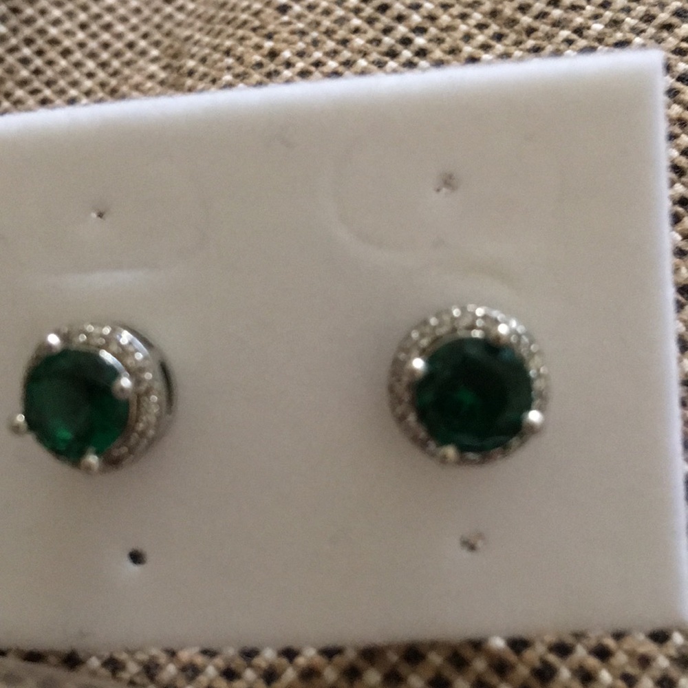 Emerald and cubic zirconia earrings